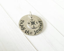 Load image into Gallery viewer, Quote Charm Word Charm Silver Word Charm Word Pendant ENJOY THE JOURNEY Charm Compass Charm Quote Pendant Message Charm