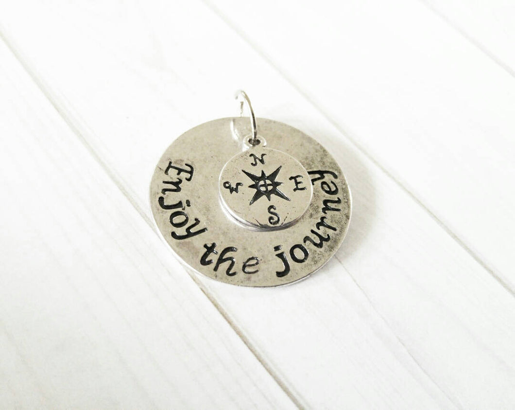 Quote Charm Word Charm Silver Word Charm Word Pendant ENJOY THE JOURNEY Charm Compass Charm Quote Pendant Message Charm