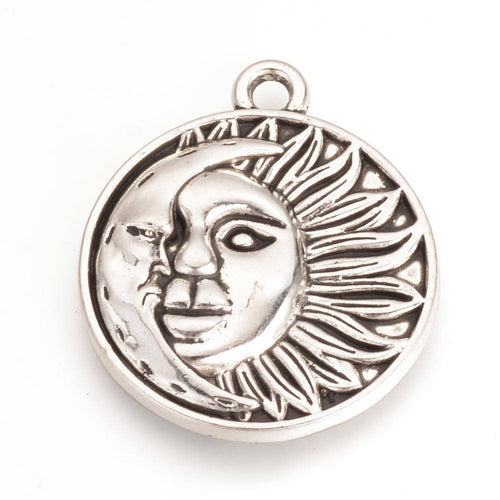 Sun Charms Sunshine Charm Silver Sun Charms Celestial Charms Sunshine Pendants Metal Sun Charms Sun and Moon Charms 29mm 2pc