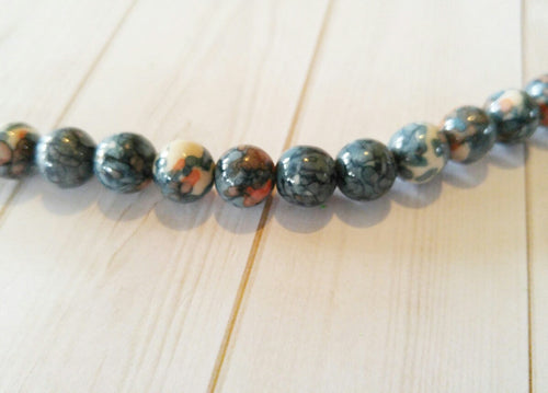 Jade Beads Gemstone Beads 8mm Beads Faux Ocean Jasper Grey Red White Beads 10 pieces Swirled Beads