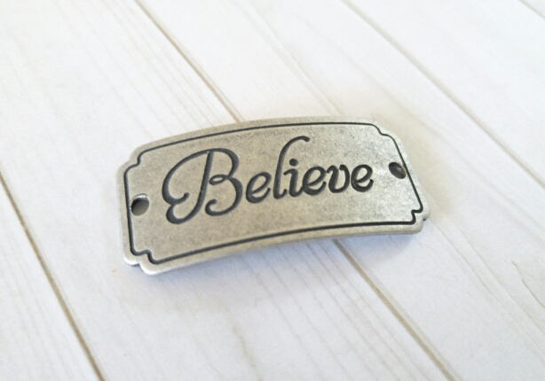 Word Connector Link Believe Pendant Word Band Quote Pendant Link Antiqued Silver Word Pendant