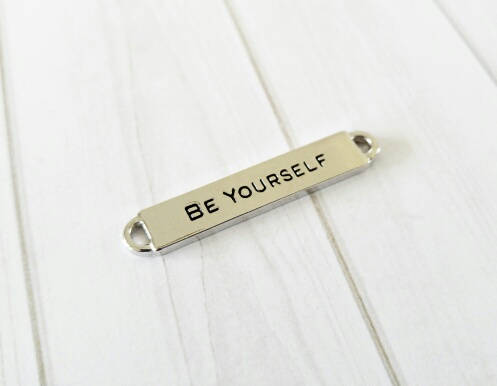 Quote Connector Word Connector BE YOURSELF Word Band Quote Pendant Antiqued Silver 1 3/8