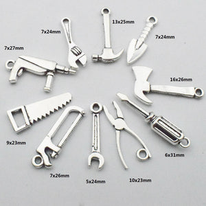 Tool Charms Antiqued Silver BULK Charms Carpenter Charms Tool Pendants Assorted Charms Set Themed Charms 50 pieces