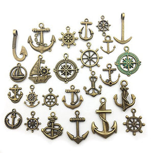 Nautical Charms Antiqued Bronze Anchor Charms Compass Charms Ship Charms Ocean Pendants Sailing Charms Assorted Charms Set BULK 50pcs