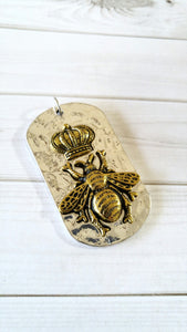Queen Bee Pendant Dog Tag Pendant Two Tone Pendant Antiqued Gold Antiqued Silver Queen Bee Charm PREORDER