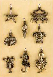 Ocean Charms Antiqued Gold Charms Nautical Charms Sea Animal Charms Ocean Pendants Assorted Charms Set 8pcs
