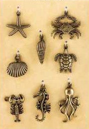 Ocean Charms Antiqued Gold Charms Nautical Charms Sea Animal Charms Ocean Pendants Assorted Charms Set 8pcs PREORDER