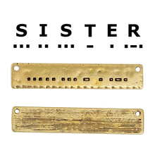 Load image into Gallery viewer, Morse Code Pendant Connector Gold Link Sister Pendant Sister Charm Bar Pendant Morse Code Charm Morse Code Link