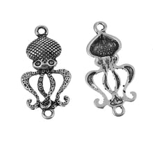 Load image into Gallery viewer, Octopus Pendant Connector Octopus Charm Steampunk Octopus Antiqued Silver Ocean Charm Squid Charm