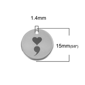 Semicolon Charm Semicolon Heart Charm Stainless Steel Charm Semicolon Pendant Semi Colon My Story Isnt Over Circle Charm