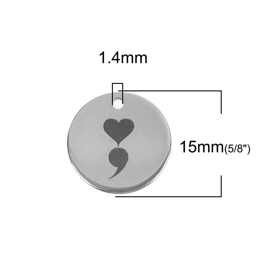 Semicolon Charm Semicolon Heart Charm Stainless Steel Charm Semicolon Pendant Semi Colon My Story Isnt Over Circle Charm