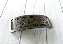 Load image into Gallery viewer, Quote Connector Pendant Word Pendant Link WANDERLUST Pendant Antiqued Silver Large Band Pendant Connector Link