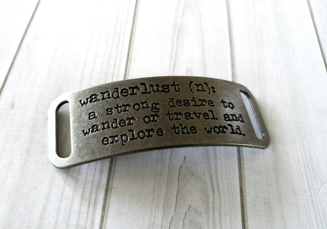Quote Connector Pendant Word Pendant Link WANDERLUST Pendant Antiqued Silver Large Band Pendant Connector Link