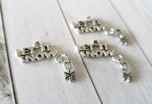 Word Charms Antiqued Silver Word Pendants LET IT SNOW Charms Dangle Charms Snowflake Charms Winter Charms 4 pieces