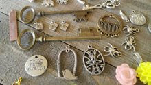Load image into Gallery viewer, Jewelry Supplies DESTASH Lot Assorted Charms Pendants Connectors Beads BULK Charms Wholesale Charms Silver Bronze Gold Skeleton Keys 36pcs