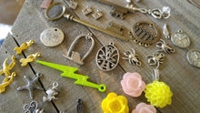 Load image into Gallery viewer, Jewelry Supplies DESTASH Lot Assorted Charms Pendants Connectors Beads BULK Charms Wholesale Charms Silver Bronze Gold Skeleton Keys 36pcs