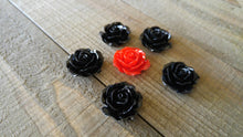 Load image into Gallery viewer, Flower Cabochons Resin Flowers Flower Flat Backs Resin Cabochons Flat Back Flowers Rose Cabochons 18mm Cabochons 18mm Red Black Flowers 6pcs