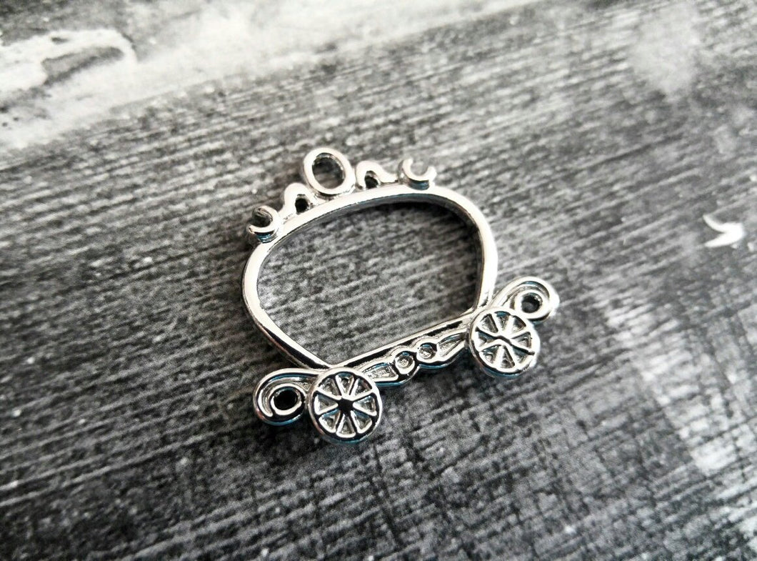 Carriage Charm Connector Silver Fairy Tale Charm Carriage Pendant Connector Link Fairy Tale Pendant Silver Charm 1 1/8