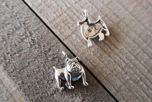 Bulldog Charms Antiqued Silver Dog Charms Dog Pendants Puppy Charms 2pcs 18mm