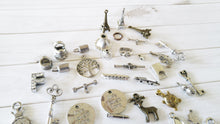 Load image into Gallery viewer, Jewelry Supplies DESTASH Lot Assorted Charms Pendants Connectors Beads BULK Charms Wholesale Charms Silver Bronze Gold Skeleton Keys 43pcs