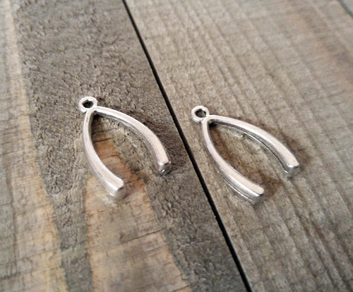 Wishbone Charms Antiqued Silver Wishbone Pendants Wish Bone Charm Good Luck Charms Thanksgiving 25mm 6 pieces