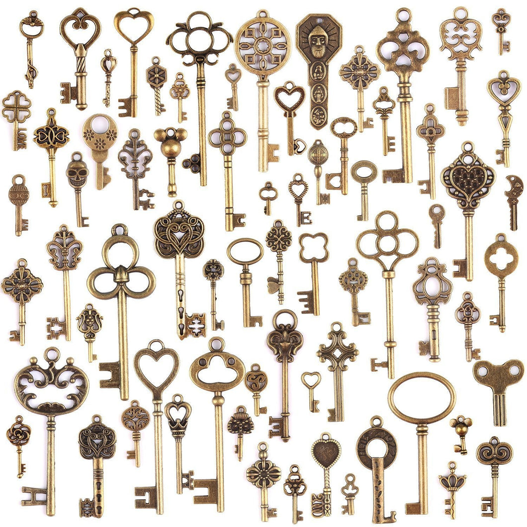 Bulk Skeleton Keys Antiqued Bronze Key Pendants Steampunk Keys Bulk Key Charms Wholesale Keys 69 pieces