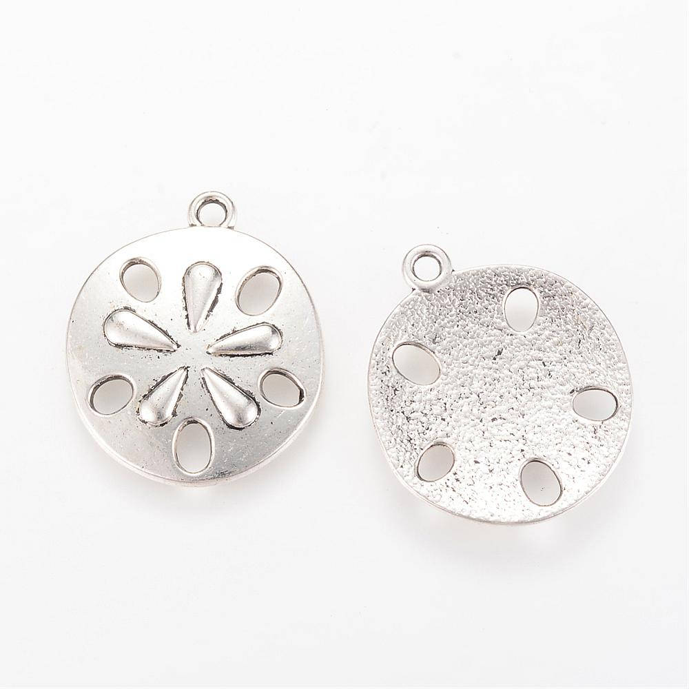 Sand Dollar Charms Sand Dollar Pendants Antiqued Silver Charms Ocean Charms Nautical Charms 30mm 4 pieces