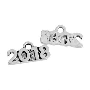2018 Number Year Charms Antiqued Silver 16mm Graduation Anniversary Pendants Sold per pkg of 10