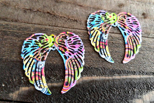 Large Angel Wing Pendants Wing Charms Rainbow Angel Wings Rainbow Charms 40mm 2pcs