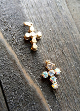 Load image into Gallery viewer, Rhinestone Cross Charms Gold Cross Pendants Crystal Cross Charms with Jump Rings Clear Rhinestone Aurora Borealis 2pcs PREORDER