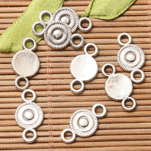 Circle Connector Charms Antiqued Silver Circle Pendants Links Connector Pendants 2 Hole Charms 10 pieces