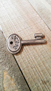 Silver Key Pendant Antiqued Silver Skeleton Key Charm Steampunk Key 24/7 Charm 2 Sided Silver Pendant