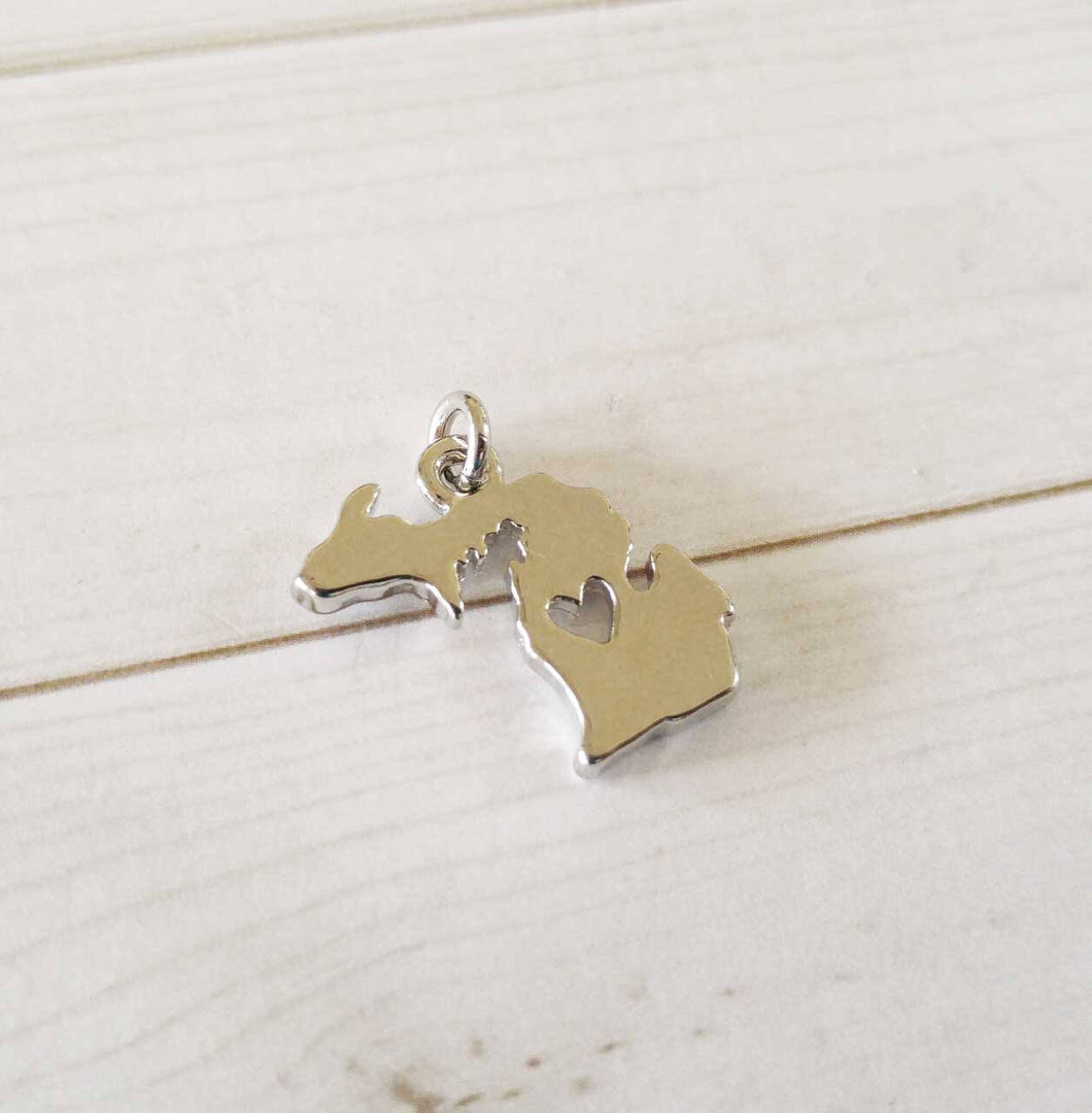 Michigan Charm Michigan Pendant I Love Michigan State Charm Silver State Charm State Pendant MI Charm