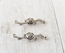 Load image into Gallery viewer, Connector Pendants Branch Charms Branch Pendants Antiqued Silver Rose Connector Flower Links Flower Charms 5 pieces