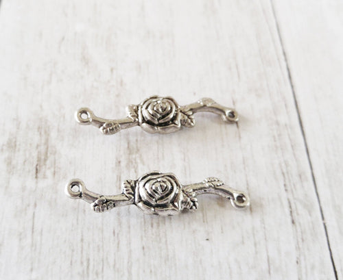 Connector Pendants Branch Charms Branch Pendants Antiqued Silver Rose Connector Flower Links Flower Charms 5 pieces