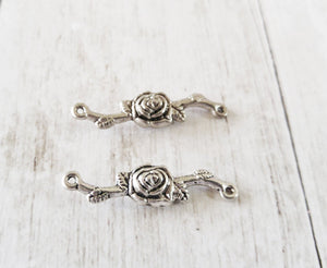 Connector Pendants Branch Charms Branch Pendants Antiqued Silver Rose Connector Flower Links Flower Charms 5 pieces