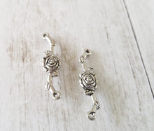 Load image into Gallery viewer, Connector Pendants Branch Charms Branch Pendants Antiqued Silver Rose Connector Flower Links Flower Charms 5 pieces