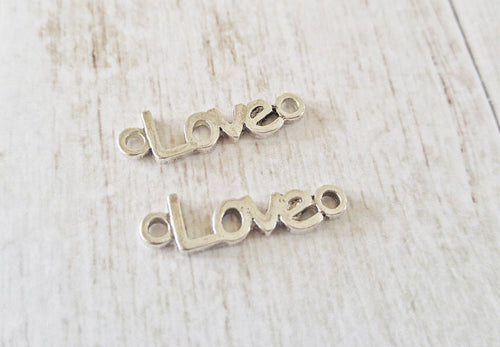 Word Charms Love Connector Charms Antiqued Silver Love Word Charms Silver Love Charms Connector Pendants 10pcs