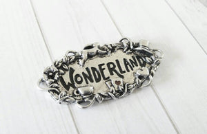 Word Connector Link WONDERLAND Word Band Quote Pendant Link Antiqued Silver Word Pendant Fairy Tale Charm PREORDER