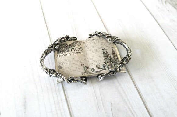 Fairy Tale Book Connector Pendant Once Upon a Time Book Pendant Link Antiqued Silver Vintage Style 2
