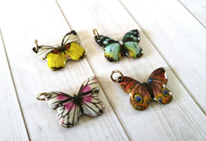 Butterfly Charms Enamel Charms Butterfly Pendants Assorted Charms Set with Jump Rings Antiqued Gold Charms Spring Garden Charms 4pcs PRE