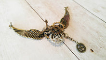 Load image into Gallery viewer, Steampunk Pendant Flying Gears Charm Connector Pendant Gears Pendant Steampunk Gears with Wings Focal Pendant Winged Gears