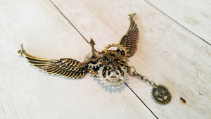 Steampunk Pendant Flying Gears Charm Connector Pendant Gears Pendant Steampunk Gears with Wings Focal Pendant Winged Gears PREORDER