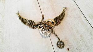 Steampunk Pendant Flying Gears Charm Connector Pendant Gears Pendant Steampunk Gears with Wings Focal Pendant Winged Gears
