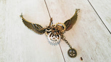 Load image into Gallery viewer, Steampunk Pendant Flying Gears Charm Connector Pendant Gears Pendant Steampunk Gears with Wings Focal Pendant Winged Gears PREORDER