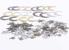 Load image into Gallery viewer, Moon Charms Moon Pendants Star Charms Star Pendants Assorted Charms Set Antiqued Silver Gold Bronze BULK Charms Wholesale Charms 100pcs