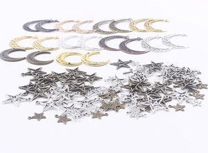 Moon Charms Moon Pendants Star Charms Star Pendants Assorted Charms Set Antiqued Silver Gold Bronze BULK Charms Wholesale Charms 100pcs