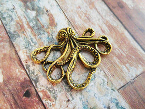 Kraken Pendant Connector Cabochon Large Octopus Charm Antiqued Gold Octopus Charm Octopus Link Steampunk Kraken Octopus