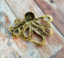 Load image into Gallery viewer, Kraken Pendant Connector Cabochon Large Octopus Charm Antiqued Gold Octopus Charm Octopus Link Steampunk Kraken Octopus