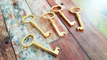 Load image into Gallery viewer, Skeleton Key Pendants Shiny Gold Keys Steampunk Keys Key Charms Barrel Keys Gold Skeleton Keys 41mm 5pcs
